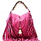 Metal Ring Decorated Handle Fringe Style Satchel/Messenger Bag