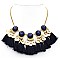 TASSELLED LINED GEMS FASHION NECKLACE
