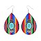 TRENDY OVAL TURQUOISE CENTER WESTERN SERAPE STRIPE WOODEN TEARDROP DANGLE EARRINGS