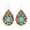 TRENDY OVAL TURQUOISE CENTER WESTERN SERAPE STRIPE WOODEN TEARDROP DANGLE EARRINGS