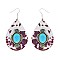 TRENDY OVAL TURQUOISE CENTER WESTERN SERAPE STRIPE WOODEN TEARDROP DANGLE EARRINGS