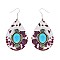 TRENDY OVAL TURQUOISE CENTER WESTERN SERAPE STRIPE WOODEN TEARDROP DANGLE EARRINGS