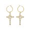 CLASSIC RELIGIOUS RHINESTONE CROSS HEART DANGLE HOOP EARRINGS