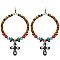 Western Beaded Hoop Drop Earrings with Cross