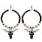 Western Beaded Hoop Drop Earrings with Bull Charm