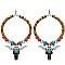 Western Beaded Hoop Drop Earrings with Bull Charm