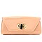 PATENT METAL ACCENT FLAP TWIST LOCK CLUTCH