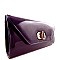 PATENT METAL ACCENT FLAP TWIST LOCK CLUTCH