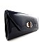 PATENT METAL ACCENT FLAP TWIST LOCK CLUTCH