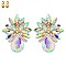 LARGE CRYSTAL PETAL TEARDROP CLIP ON EARRINGS