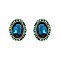 Fashionable Oval Gem with Stone Edge Metal Earrings