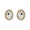 Fashionable Oval Gem with Stone Edge Metal Earrings