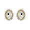 Fashionable Oval Gem with Stone Edge Metal Earrings