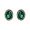 Fashionable Oval Gem with Stone Edge Metal Earrings