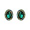 Fashionable Oval Gem with Stone Edge Metal Earrings