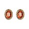 Fashionable Oval Gem with Stone Edge Metal Earrings