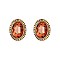 Fashionable Oval Gem with Stone Edge Metal Earrings