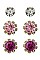 PACK OF 12 MODISH ASSORTED COLOR 3-PAIR MULTI STUD EARRING SET