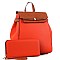 Two-Tone Flap Fashion Backpack Wallet Set