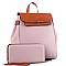 Two-Tone Flap Fashion Backpack Wallet Set