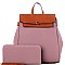 Two-Tone Flap Fashion Backpack Wallet Set
