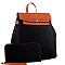 Two-Tone Flap Fashion Backpack Wallet Set