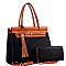 Hardware Tassel Accent Two-Tone Satchel Wallet Set