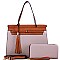 Hardware Tassel Accent Two-Tone Satchel Wallet Set