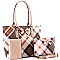 3 in 1 Bow Accent Plaid Checker Tote Wristlet SET