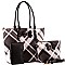 3 in 1 Bow Accent Plaid Checker Tote Wristlet SET