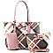 3 in 1 Bow Accent Plaid Checker Tote Wristlet SET