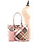 3 in 1 Bow Accent Plaid Checker Tote Wristlet SET