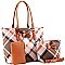 3 in 1 Bow Accent Plaid Checker Tote Wristlet SET