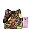 Leopard/Butterfly Print Patent Bucket Hobo Wallet SET
