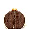 EVXZ0004-LP Wooden Knob Faux-Straw Crochet Crochet Surface Round Hard Clutch