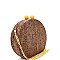 EVXZ0004-LP Wooden Knob Faux-Straw Crochet Crochet Surface Round Hard Clutch