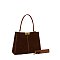 Faux Suede Twist Lock Top Handle Satchel