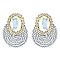 LOVELY FASHION OVAL GEM WITH RHINESTONE EDGE POST EARRINGS