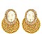 LOVELY FASHION OVAL GEM WITH RHINESTONE EDGE POST EARRINGS