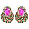 LOVELY FASHION OVAL GEM WITH RHINESTONE EDGE POST EARRINGS