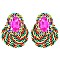 LOVELY FASHION OVAL GEM WITH RHINESTONE EDGE POST EARRINGS