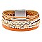 FB1383-LP  Glass Bead Braided Leather Magnetic Finish Bracelet