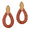 BRUSHED METAL WOVEN STRAW TEARDROP EARRINGS