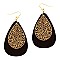 Fashionable Metal Filigree Layer Wooden Teardrop Earring MH-FE3769