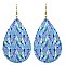 Feather Pattern Print Canvas Teardrop Earring
