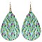 Feather Pattern Print Canvas Teardrop Earring
