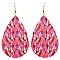 Feather Pattern Print Canvas Teardrop Earring