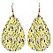 Feather Pattern Print Canvas Teardrop Earring