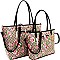 Flower Print Monogram Bow Accent Twin Tote SET MH-FL7002