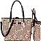 Flower Print Monogram Bow Accent Twin Tote SET MH-FL7002